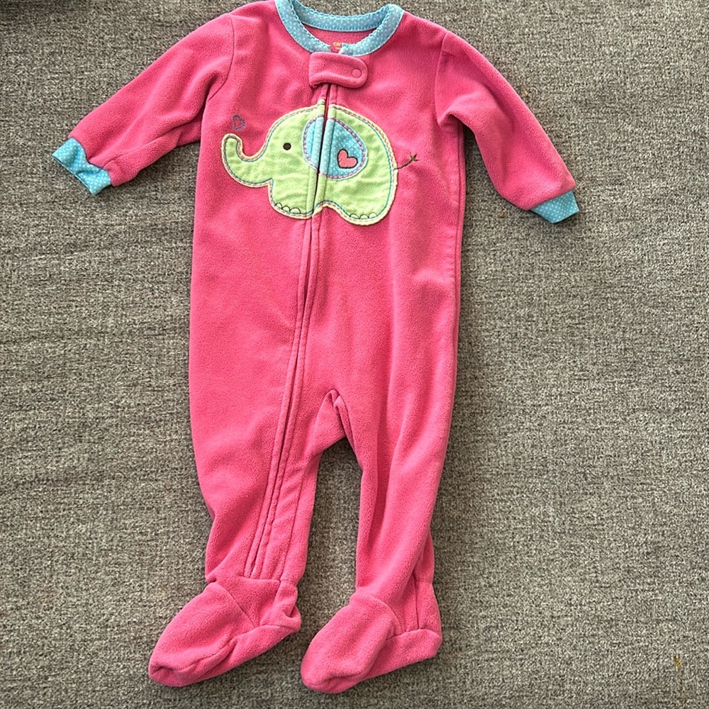 Carter's Pink and Green Elephant Footie 6 mo